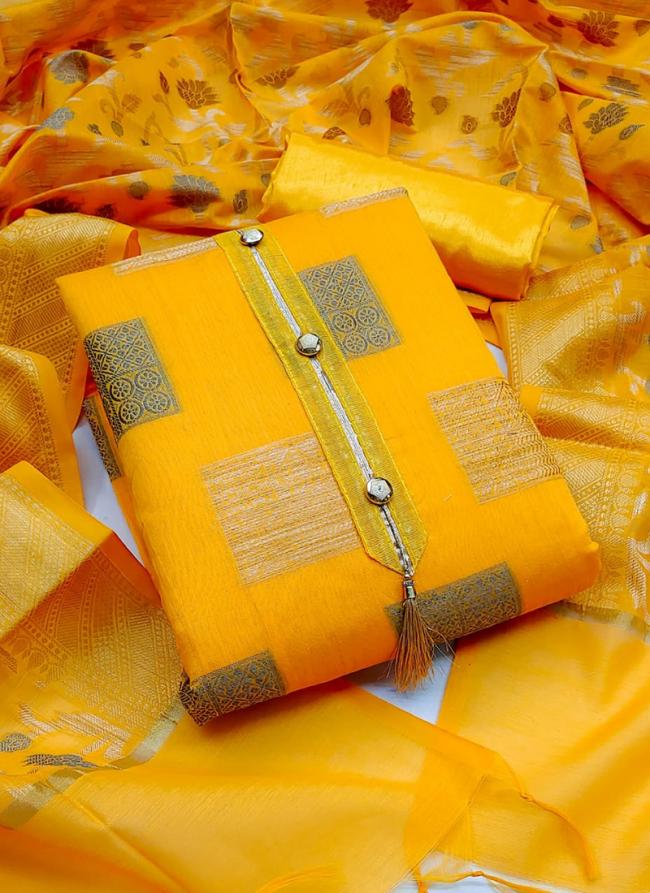 Banarasi Jacquard Yellow Festival Wear Weaving Dress Material